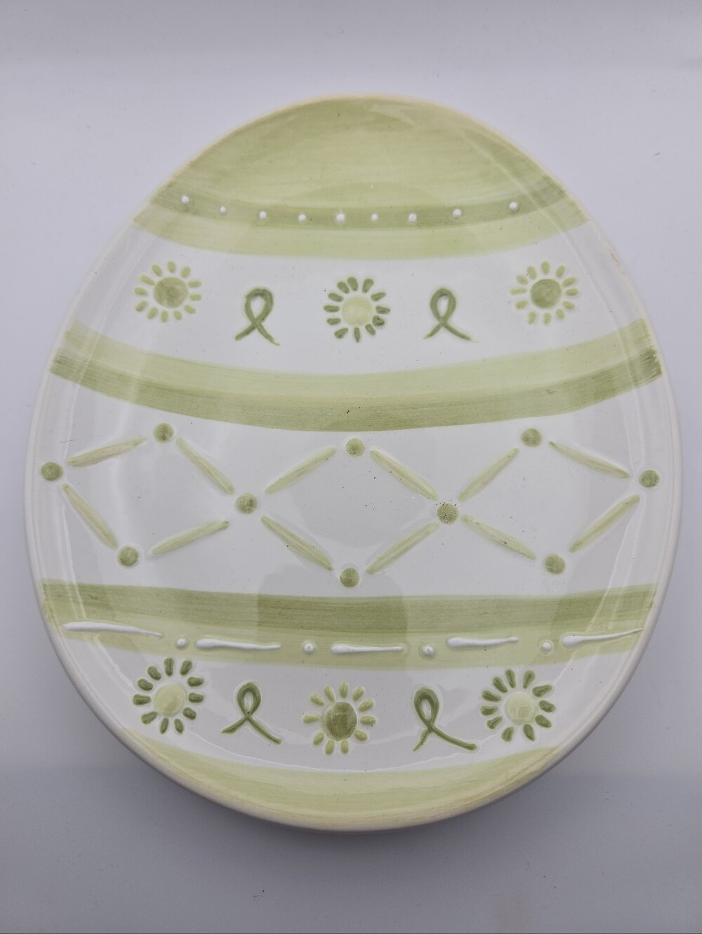 Pottery Barn Easter Green Egg Shaped Serving Tray Platter 8" Ceramic Spring